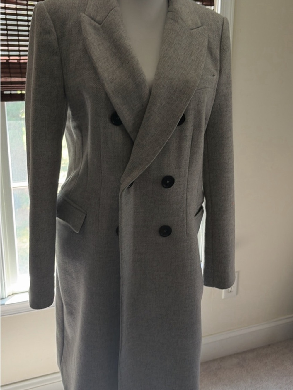 Zara Classic Double-Breasted Womens Gray Overcoat Size M